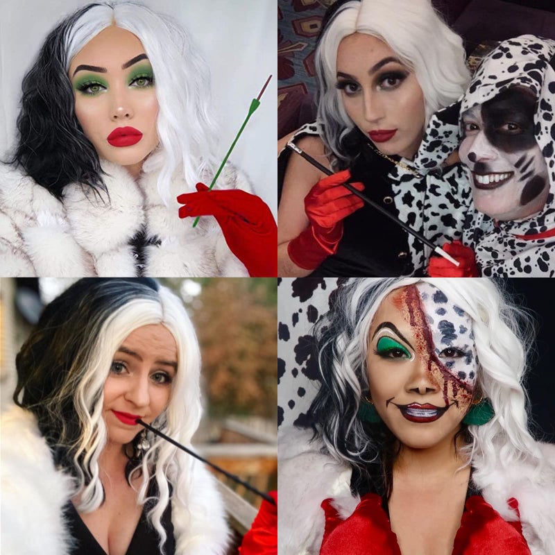 Cying Lin Short Bob Wavy Curly Wig Black and White Wig For Women Cosplay Halloween Wigs Heat Resistant Bob Party Wig Include Wig Cap (Black and White) - Image 4